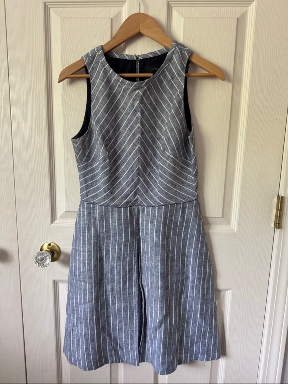 J. Crew Sleeveless Blue and White Pinstripe Linen Dress